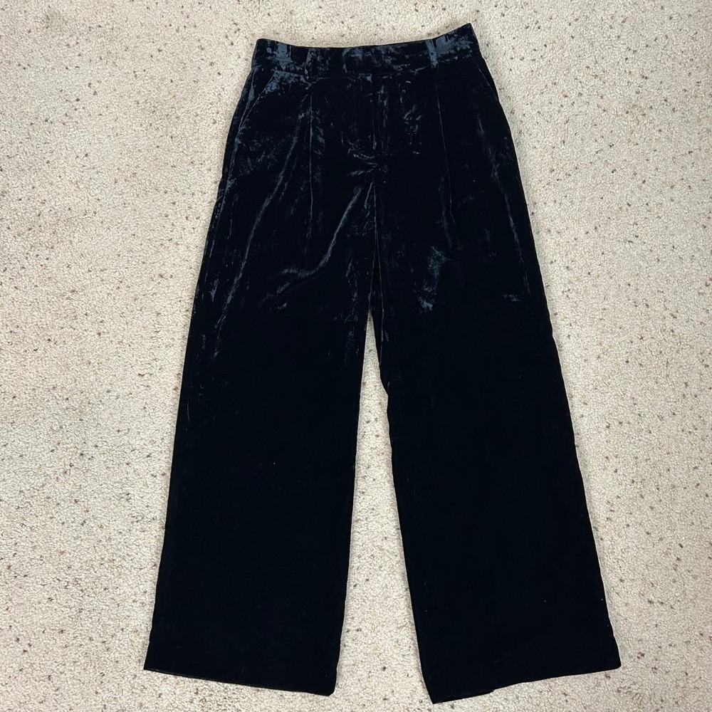 Loft Peyton Trouser Pants Black Velvet Dressy Party Size 4 Petite Women's